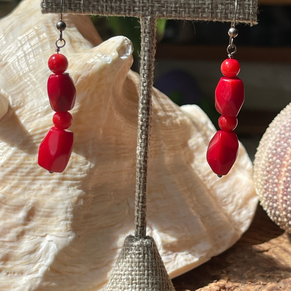 Sterling silver Red Bamboo Coral Earrings